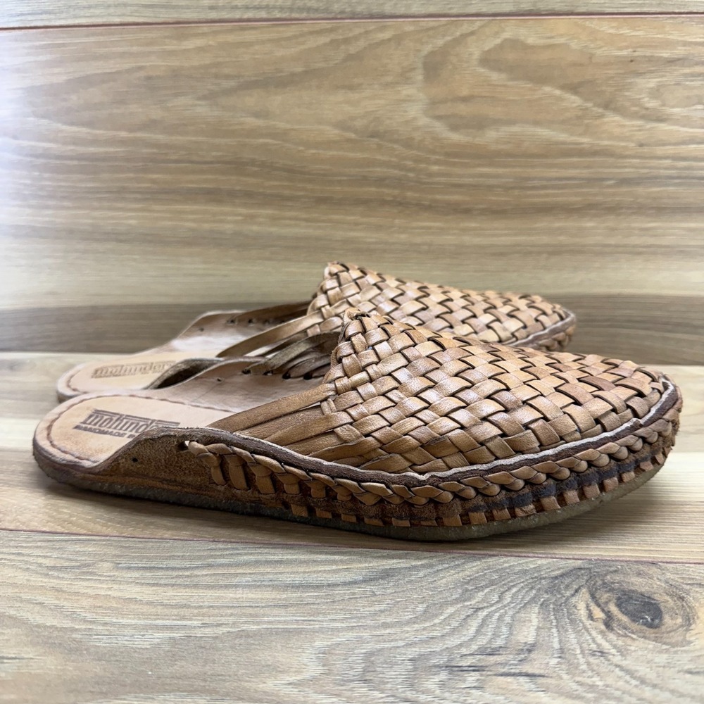 MOHINDERS Woven City Slide 10 Honey Leather Boho Artesian Minimalist Crepe Sole